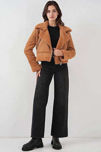 Hiccup Bdart Shawl Collar Ribbed Faux Leather Jacket