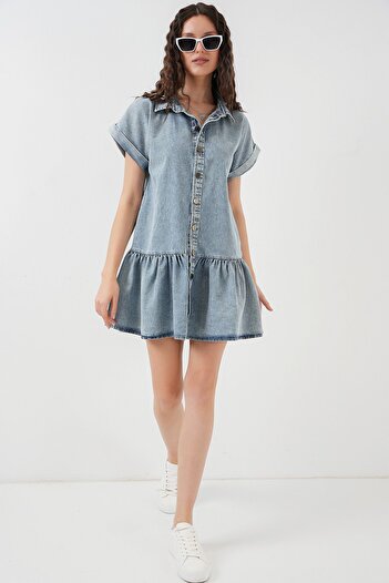 Hiccup Rochie scurtă din denim BDART cu guler cămașă și detaliu cu nasturi