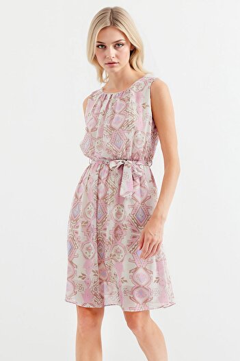 Hiccup Bdart Mini Dress with Belt and Bow Detail