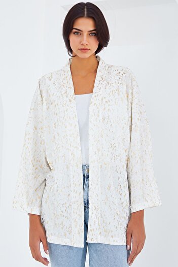 Hiccup Bdart Patterned Pompom Detailed Shawl Collar Kimono