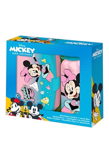 Minnie Mouse Set of plastic sandwich box, BPA-free and aluminum water bottle, 400 ml, multicolor, Minnie Mouse