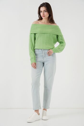 Hiccup Bdart Madonna Collar Ribbed Loose Fit Sweater