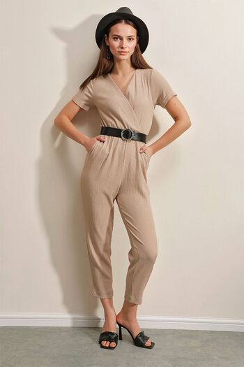 Hiccup Bdart Knotted V-Neck Textured Knitted Jumpsuit