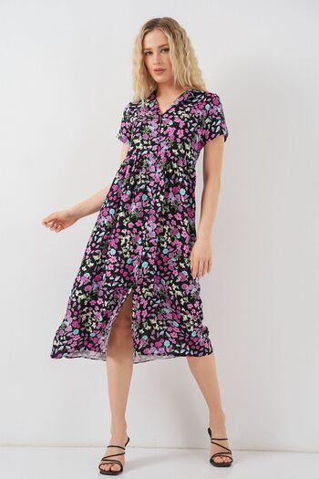Hiccup Bdart Shirt Collar Floral Midi Dress