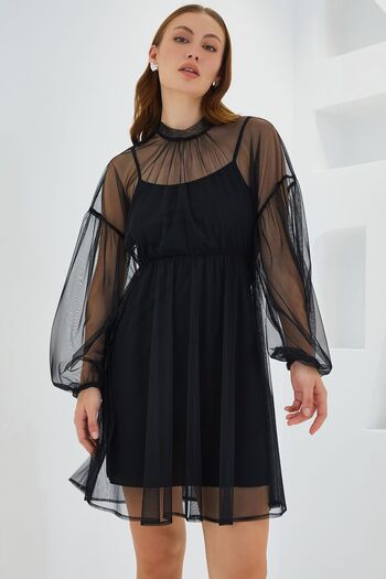 Hiccup Bdart Short Tulle Dress Circle Neckline