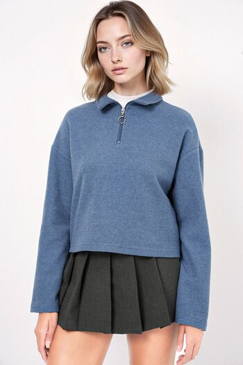 Hiccup Bdart Relaxed Fit, Zippered Collar Short Sweater