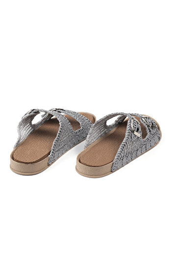 KAJILA Women's Gray Straw Slippers Knitted Lace Embroidered Knitwear Summer Vacation Home Casual Slippers