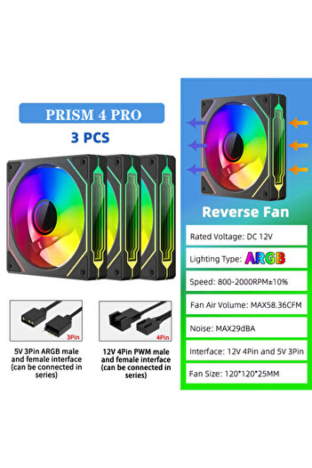 choice2 A-RGB Other B-Reverse-3 ICE Whale Prism 4 PRO PC Case Fan 120mm ARGB Cyclic Mirror Light Effect PWM
