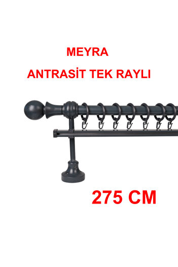 di'mora by ağbaht züc. Meyra Wooden Rustic Curtain Rod with Detachable Headboard - Single Rail - Anthracite - 275 cm