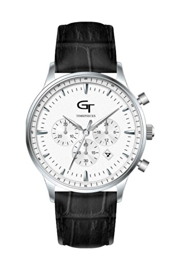 GT Collection Men's Elegant Watch with Black Leather Strap, Sapphire Glass and Stainless Steel Case
