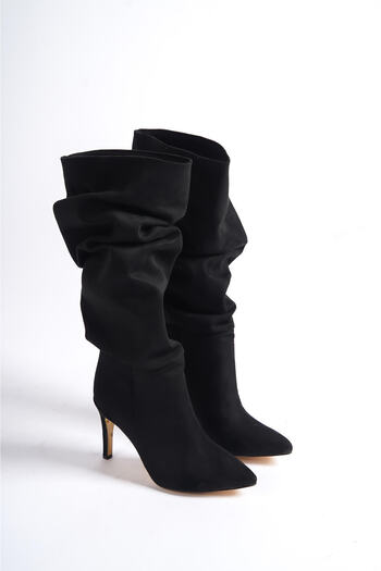 NITU Shoes Cizme cu toc înalt din piele de căprioară neagră
