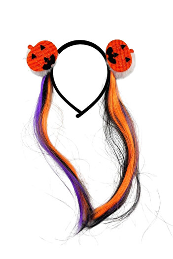 Le Mabelle Halloween Girl's Crown with Orange Pumpkin Figure and Hair Detail