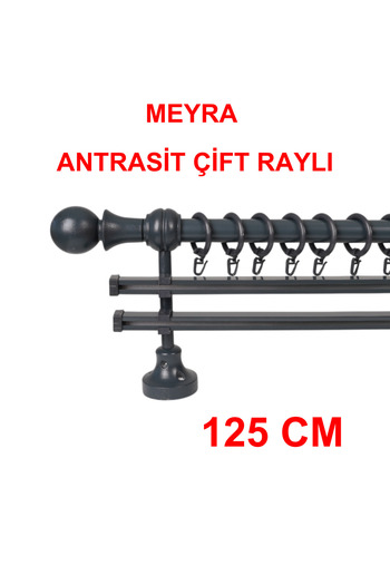 di'mora by ağbaht züc. Meyra Wooden Rustic Curtain Rod with Detachable Headboard - Double Rail - Anthracite - 125 cm
