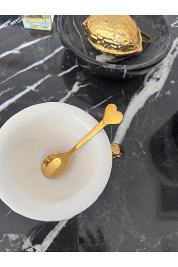 Hatice sakallı design 1Pcs Shiny Gold Titanium Heavy Heart Spoon Dessert Spoon Large Size Cup Spoon