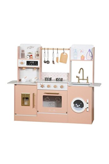 LITTLE ANGEL - Kids Wooden Kitchen Playset With Accessories & Pretend Cooking