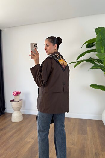 BİRCANÇİL Md Cone Bitter Brown Button Detailed Short Trench Coat
