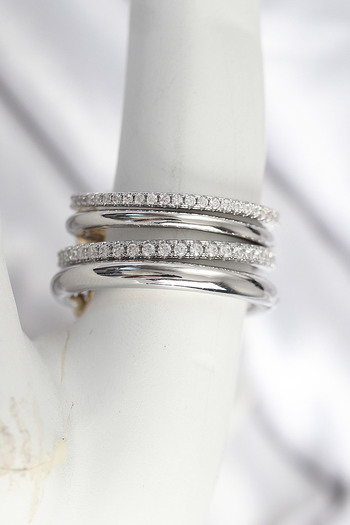 Skygo Brass Silver Color Zircon Stone 4-Piece Women's Ring - Tj-Byk3828