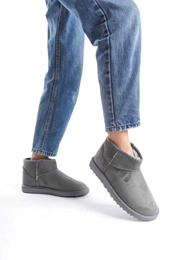 Shu Mhu Ug Mini Young Women's Tan Suede Ankle Boots with Furry Inside and Thin Sole Shoes