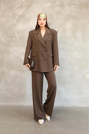 Bak'ap Premium Daddy Double Button Oversize Blazer Jacket-Pleated Palazzo Pants 2-Piece Set