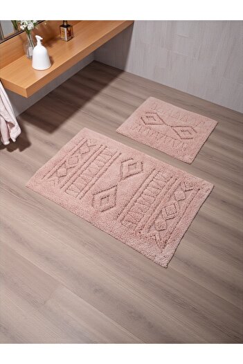df home Niraa Cotton Bath Mat Set (60X100)(50X60)Pink+-001