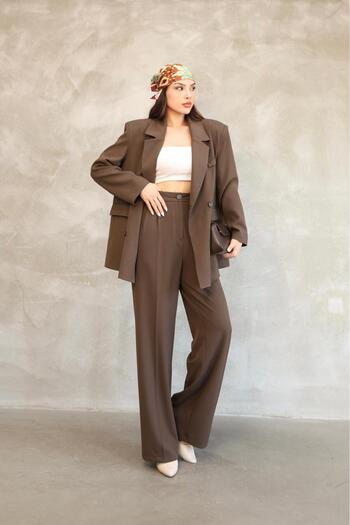 Bak'ap Premium Daddy Double Button Oversize Blazer Jacket-Pleated Palazzo Pants 2-Piece Set