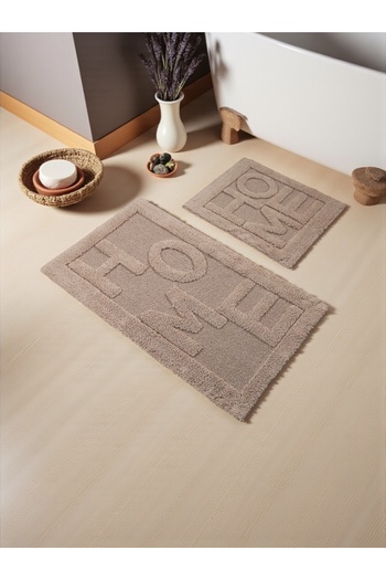 df home Narellan Cotton Bath Mat Set (60X100)(50X60)Coffee+-001