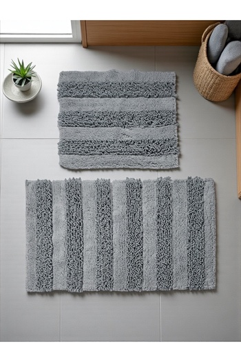 df home Softura Cotton Bath Mat Set (60X100)(50X60) Gray ---- 001