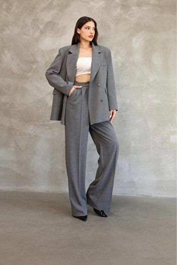 Bak'ap Premium Daddy Double Button Oversize Blazer Jacket-Pleated Palazzo Pants 2-Piece Set