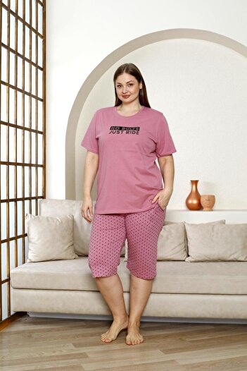 BEEMU 100% Cotton Plus Size Short Sleeve Capri Women's Pajama Set