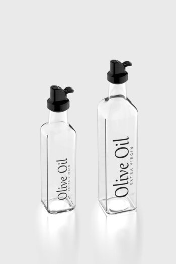 Renga Oslo Black Lid Olive Oil Written 250 ml and 500 ml Set of 2 Glass Oil Bottles 152001