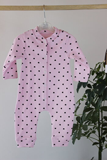 genybaby Cotton Heart Patterned Long Sleeve Baby Romper with Snap Fasteners |   Seasonal Jumpsuit for Baby Girl