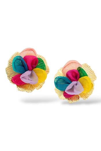 neslyaccessories Colorful Tulle Detail Flower Shape Earrings