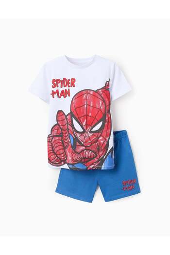 Ziddy Cotton Pyjamas for Boys 'Spider-Man', White/Blue