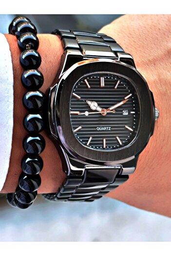 Tisaati Special Design Eşref Single Watch Model Metal Band Men's Wristwatch with Calendar - Gift Bracelet