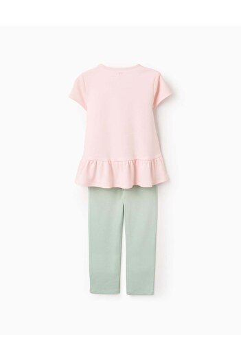 Ziddy Cotton Pyjama with Bunny Mask for Girls, Pink/Green