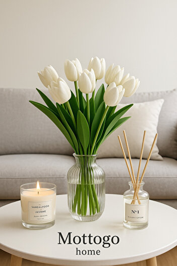 Mottogo Buchet de lalele umede artificiale din 5 piese – floare decorativă aproape reală