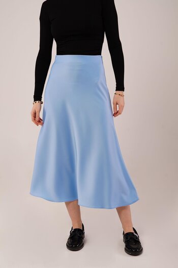 MODA Fusta Midi Blue Satin Cut A-Line