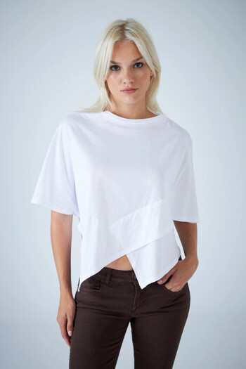 Cool & Sexy Women's White Bat Sleeve Asymmetrical T-Shirt Lpp1315