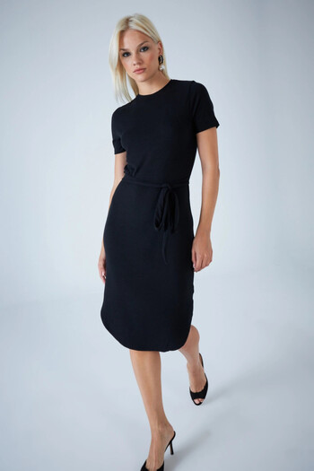 Cool & Sexy Women's Black Back Elastic Tie Midi Dress Lpp1316