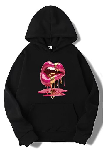 BRZ COLLECTION Unisex Oversize Casu Lip Hoodie Black