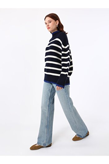 Benin Contrast Stripe Detailed Knitwear Sweater - Navy Blue -