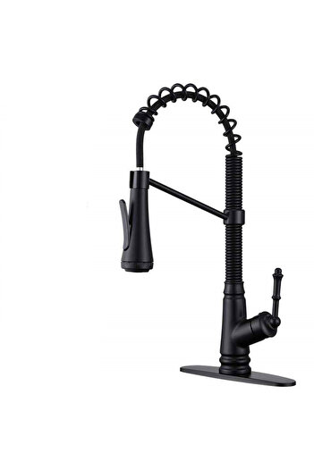 BisDesign Baterie chiuvetă bucătărie, duș extractibil, 4 funcții de debit, finisaj negru mat antic, dimensiune 48 cm