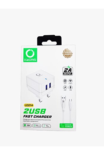 LOADING 2USB Fast Charger 100cm Type-C,2A Output,LO214