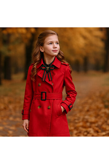 STYLENEST Girl's Trench Coat Red Trench Coat Raincoat