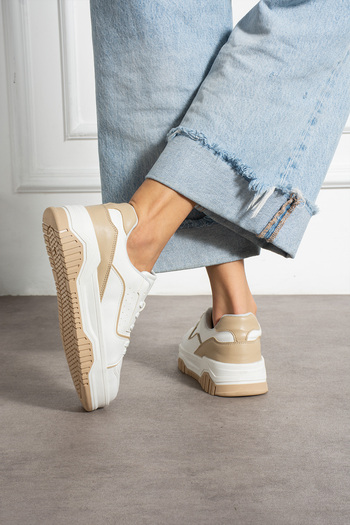 pasyone Μπεζ γυναικεία casual sneaker κομψά αθλητικά παπούτσια