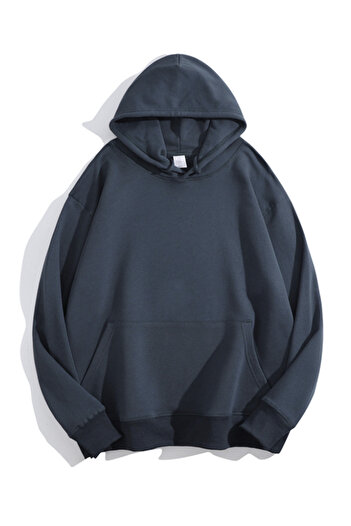 LA GULER Vestiti Anthracite Winter Comfortable Soft Textured Hooded Oversize Hoodie Sweatshirt with 3 Thread Sardon