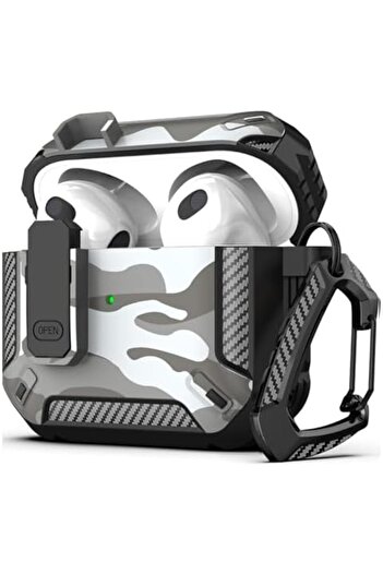 O Ozone AirPods 4 Case Cover (2024) with Secure Lock Clip | Camouflage Design Military Design |Grey