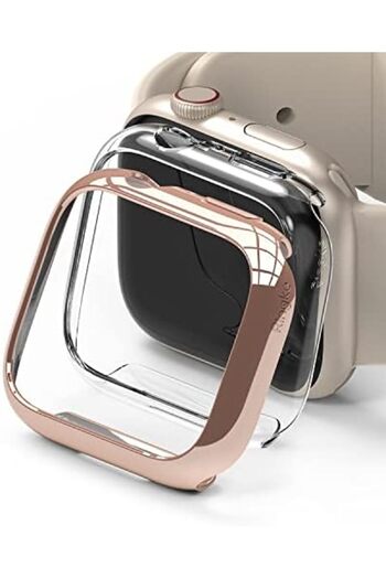 Ringke Apple Watch 9 / 8 / 7 41mm Apple Watch Series (41mm) Case | Slim Series| Clear + Chrome Rose Gold