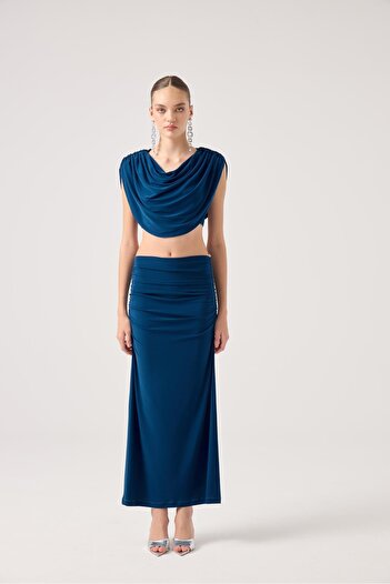 HOLLY LOLLY 3-Piece Yulia Set with Cape, Straps, Bustier and Long Skirt - Blue