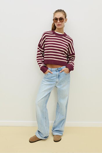 Stradivarius Striped cropped knit sweater